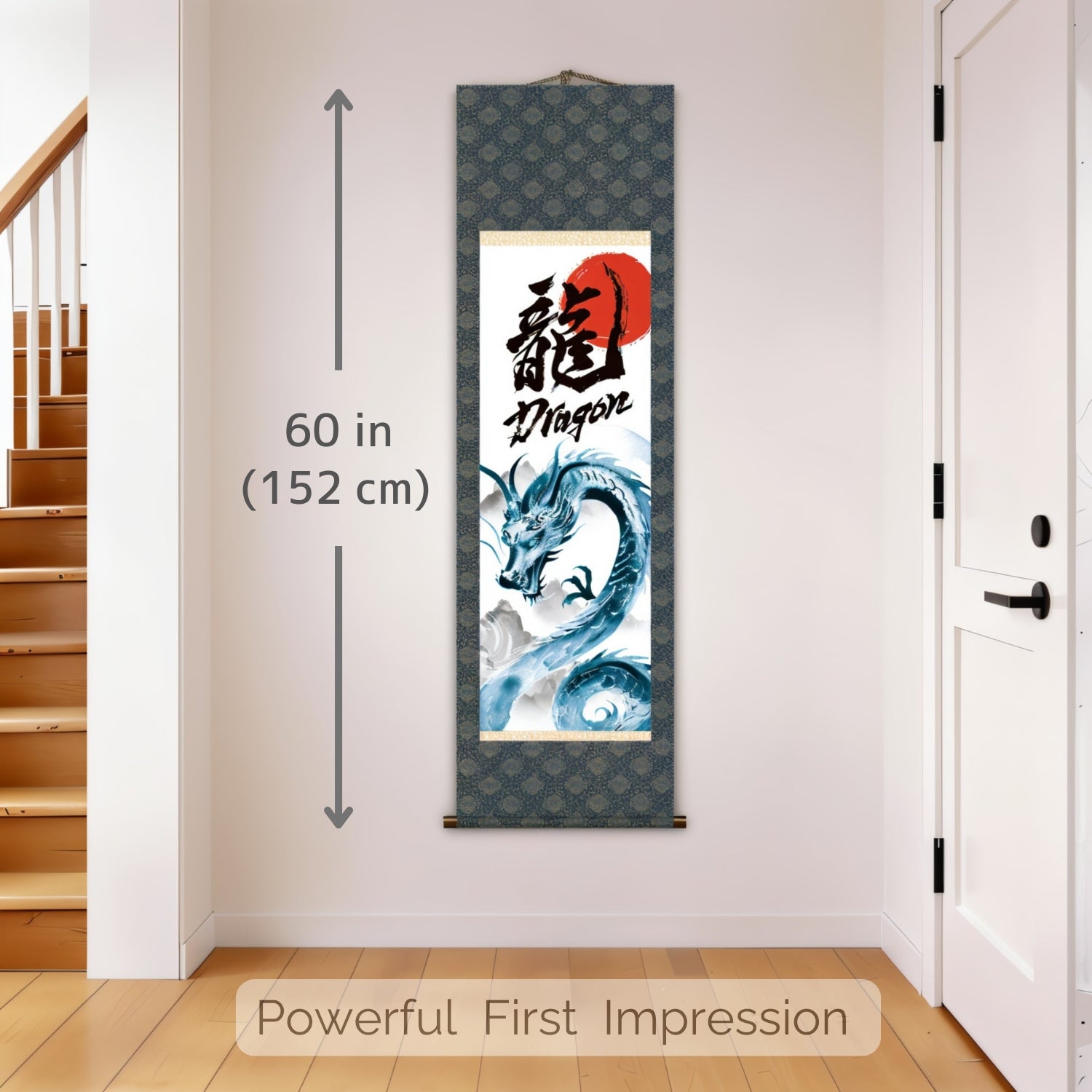 Pergamino colgante de dragón japonés Kakemono – Dragón azul ascendente