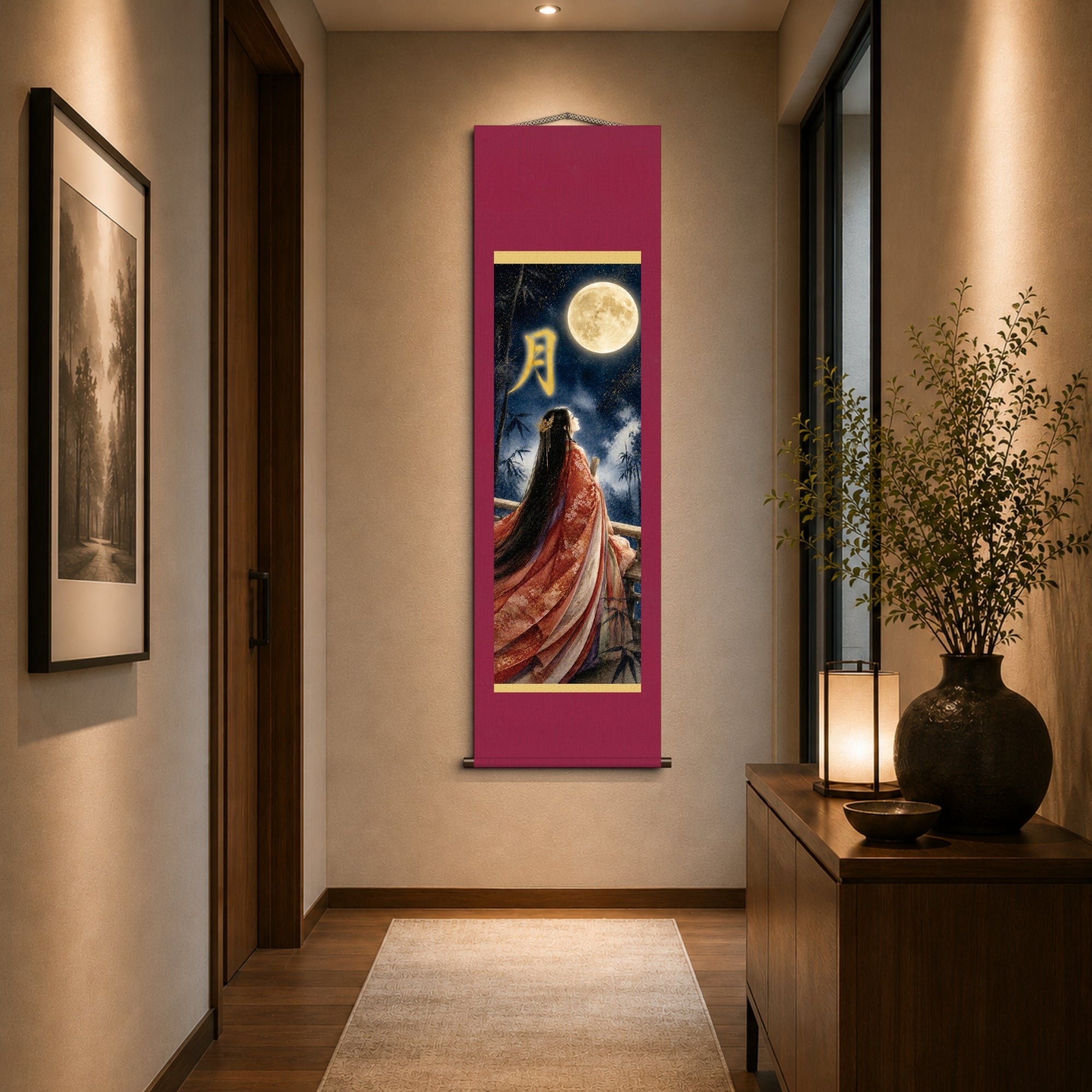 Pergamino de pared kakemono de la princesa japonesa Kaguya – Arte de la princesa de la luna