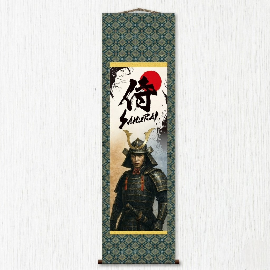 Póster de Pared Kakemono de Samurái Japonés – Samurái de Pie con Armadura