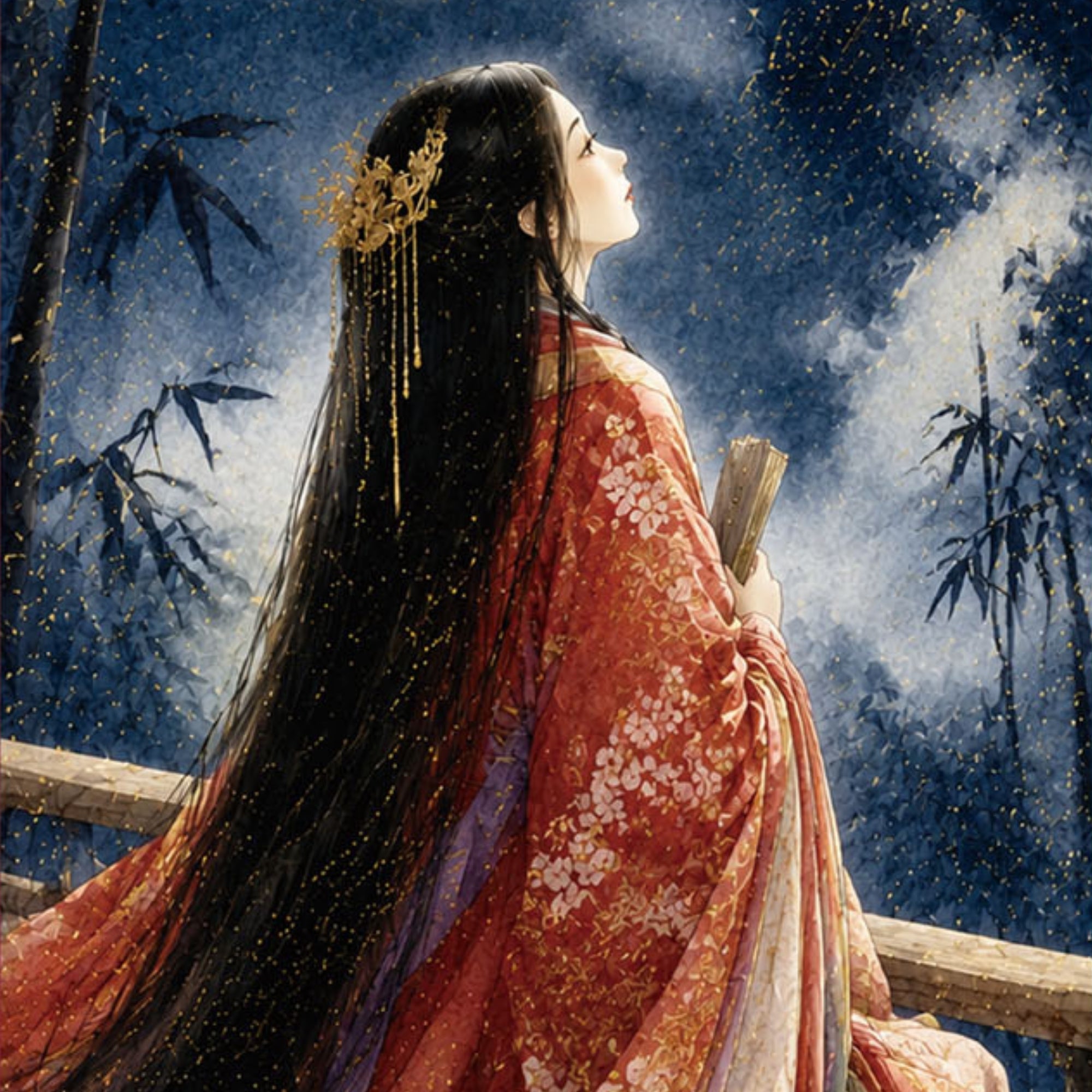 Pergamino de pared kakemono de la princesa japonesa Kaguya – Arte de la princesa de la luna 